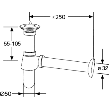 Сифон KLUDI 1011105-00 для раковины с пробкой