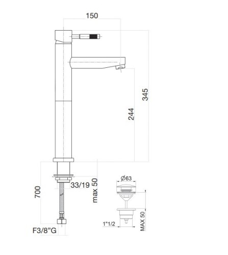 Смеситель для раковины Webert Rimini RI830402010. золото