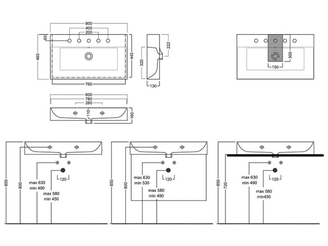 Раковина HATRIA Bahia_13 BH0800465011TS0 подвесная или на тумбу с одним отверстием с переливом цвет белый