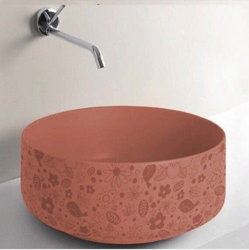 Раковина Artceram Cognac Quadro без отверстий с декором LOL цвет rosso corallo COL001 14 87