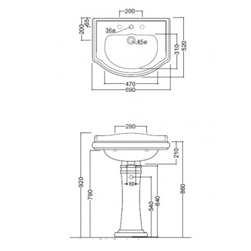 Раковина KERASAN подвесная с переливом с одним отверстием цвет белый 104601*1