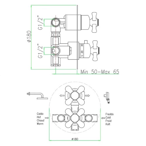 Смеситель для душа встраиваемый с термостатом Webert Armony AM970902017, хром/золото
