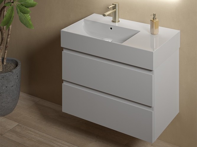 Раковина HATRIA Bahia_13 BHD800465011TS0 подвесная или на тумбу с одним отверстием с переливом цвет белый