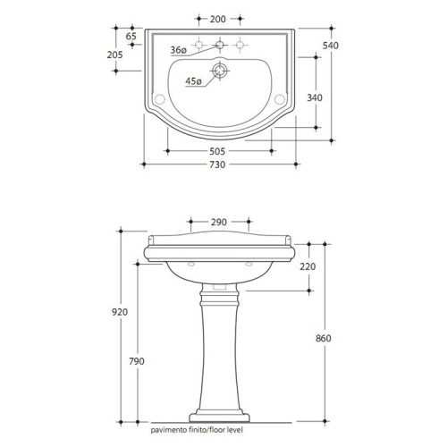 Раковина KERASAN подвесная с переливом с одним отверстием цвет белый 104701*1