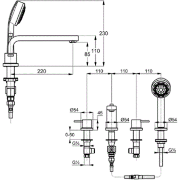 Смеситель KLUDI ZENTA 384240575 для ванны на бортик