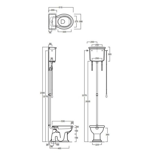 Унитаз SIMAS LANTE с бачком на высокой трубе слив в стену цвет белый/бронза LA02+LA06+R01BR