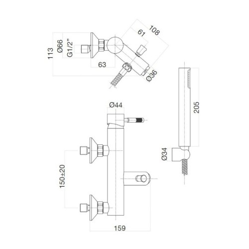 Смеситель для ванны Webert Rimini RI850101560, черный