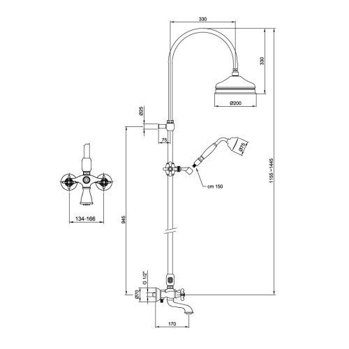 Душевая система Webert Ottocento OT721208010, золото