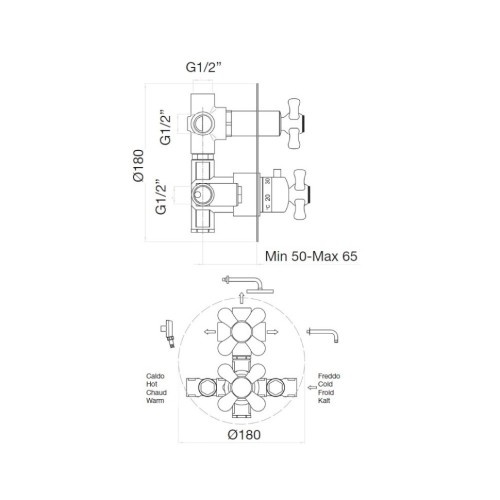 Смеситель для душа встраиваемый с термостатом Webert Armony AM970903017, хром/золото