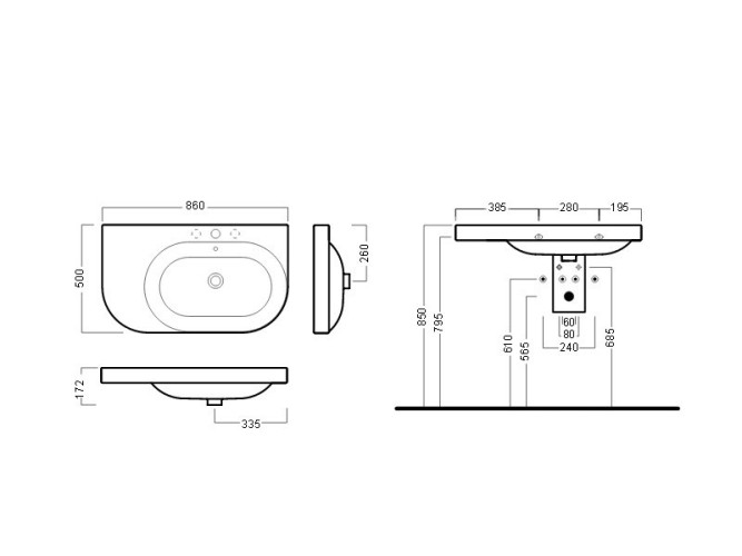Раковина HATRIA DAYTIME Y0YZ01 подвесная с одним отверстием с переливом цвет белый