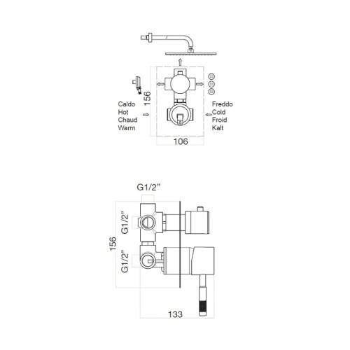 Смеситель для душа встраиваемый Webert Rimini RI880601010, золото