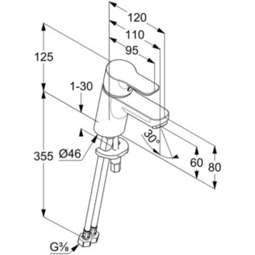 Смеситель KLUDI PURE&EASY 373870565 для раковины на одно отверстие однорычажный без донного клапана