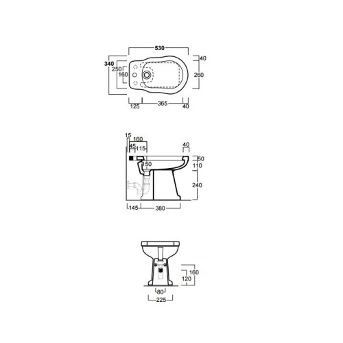 Биде SIMAS LONDRA Напольное приставное с одним отверстием цвет белый LO923