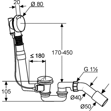 Сифон KLUDI ROTEXA 2140605-00 для ванны слив-перелив