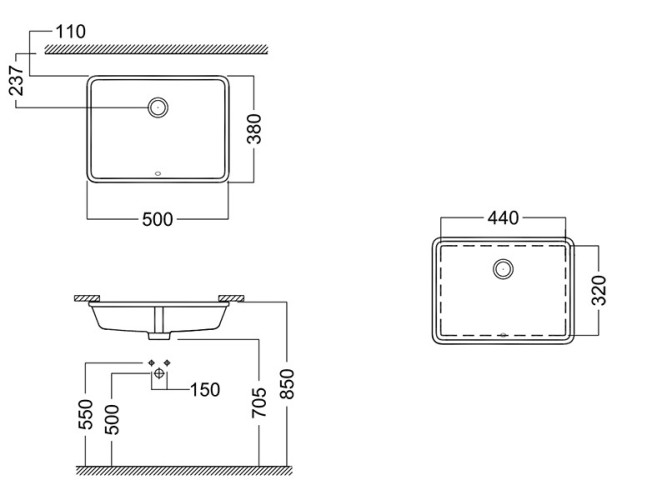 Раковина HATRIA Bahia_13 BH0500380010TU0 встраиваемая снизу без отверстия без перелива цвет белый