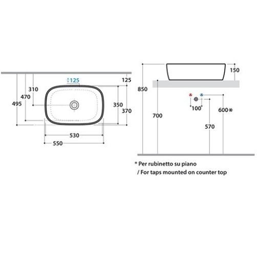 Раковина GLOBO GENESIS на столешницу без отверстий цвет белый GE044BI