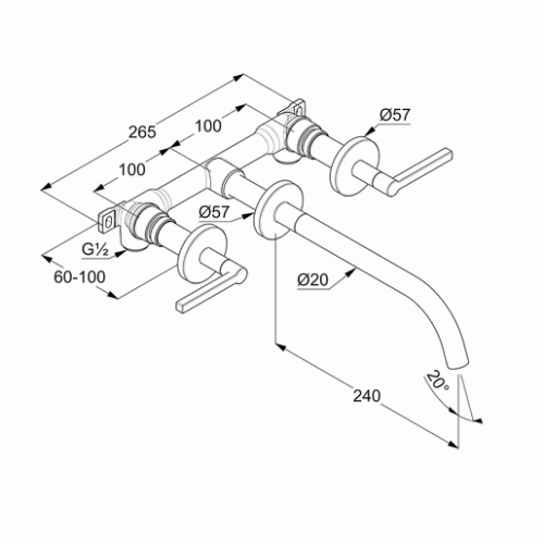 Смеситель KLUDI NOVA FONTE Puristic 201463915 для раковины настенный встраиваемый внешняя часть
