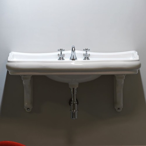 Раковина KERASAN подвесная с переливом с тремя отверстиями цвет белый 105001*1