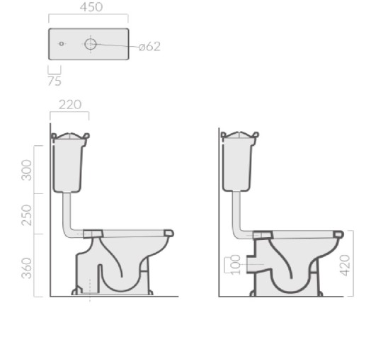 Унитаз с бачком на средней трубе GALASSIA ETHOS 8418+8412 напольный слив в пол цвет белый глянцевый