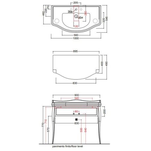 Раковина KERASAN подвесная с переливом с тремя отверстиями цвет белый 105001*3