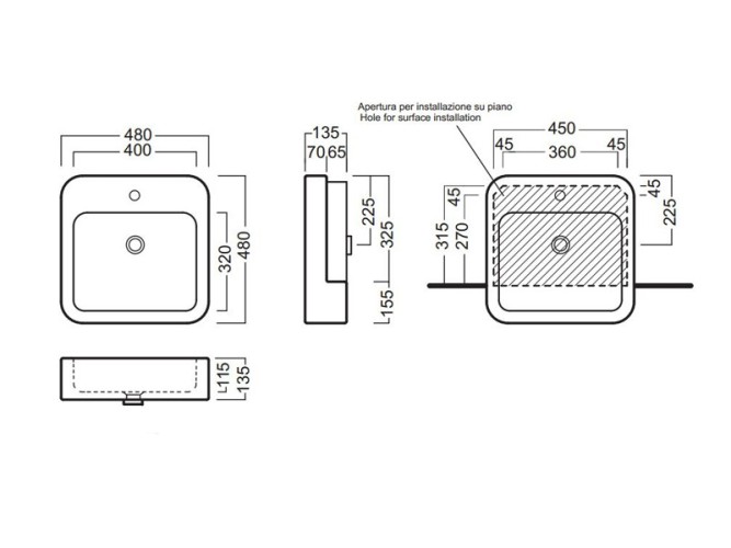 Раковина HATRIA HAPPY HOUR Y0M801 полувстраиваемая с одним отверстием с переливом цвет белый