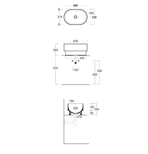 Раковина SIMAS PO-MO накладная или полувстраиваемая сверху без отверстий цвет белый PO04